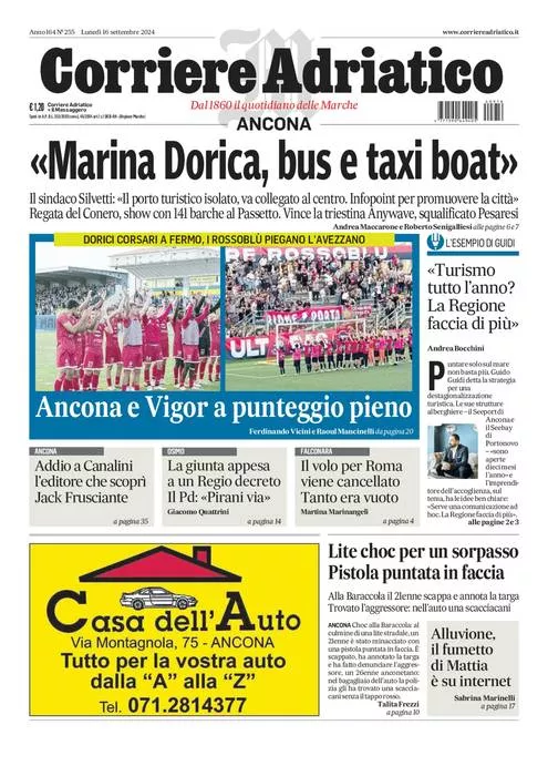 Prima-pagina-corriere adriatico-edizione-di-oggi-16-09-2024